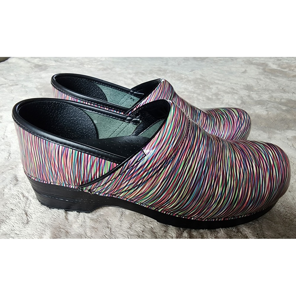 Dansko Professional Clogs Multi Color Patent Leather Stripes 43 Womens 12.5/13